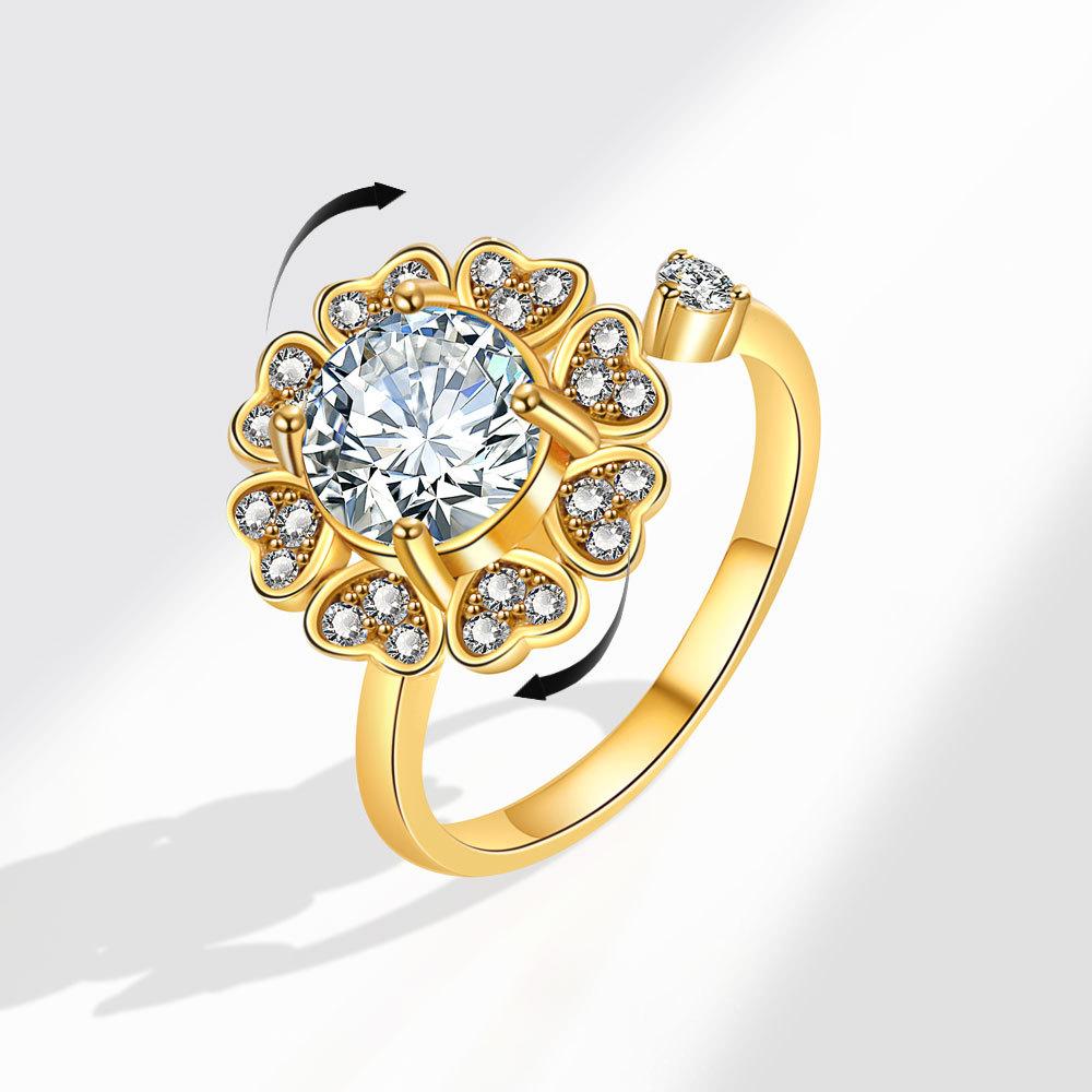 Rotating Open Ring For Women With Zircon Stone Lucky Turning Band Adjustable Fashion Jewelry Gift For Her Elegant Design