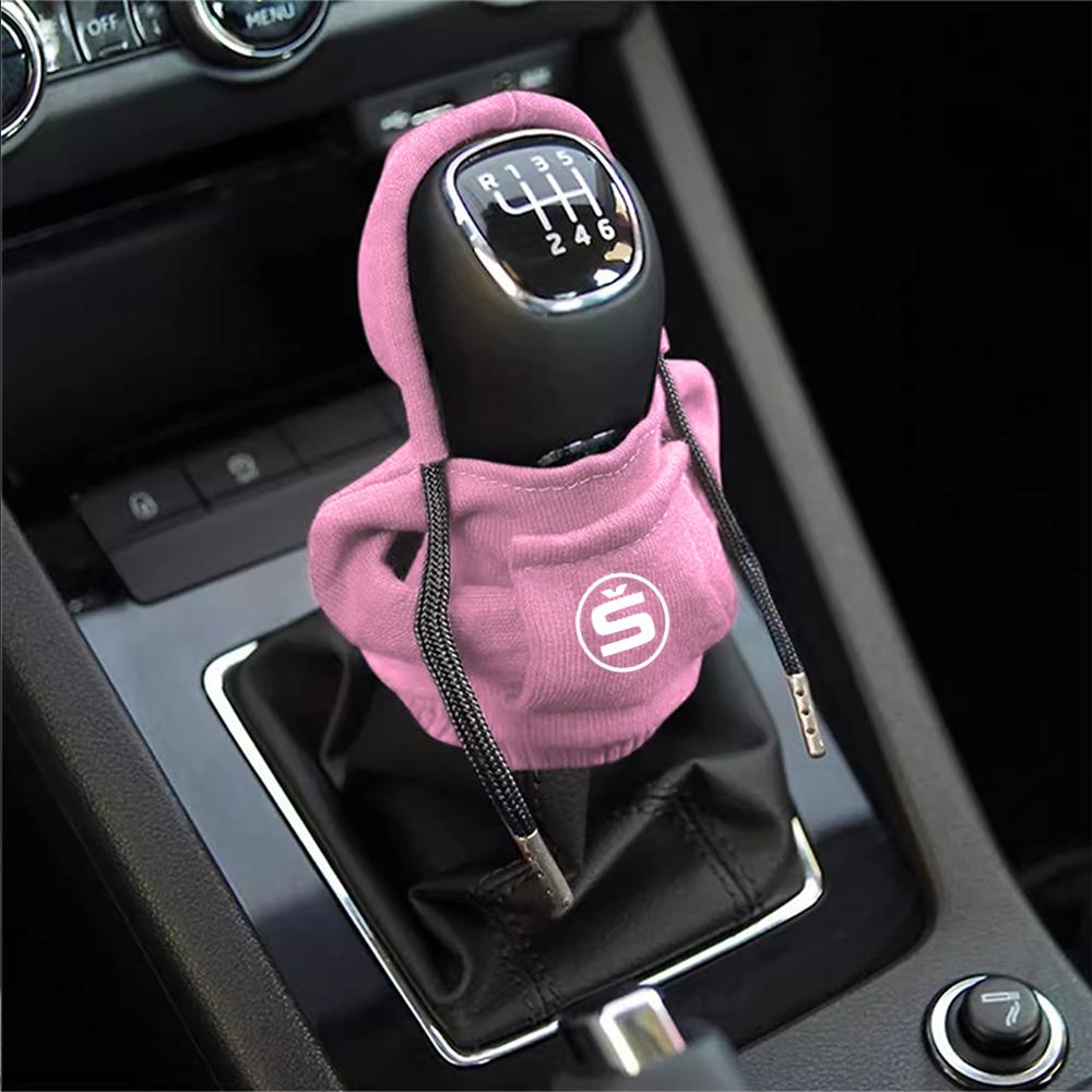 BBIC7 Car Gearbox New Year Xmas Hoodie Car Shift Speed Lever Cover for Skoda S Logo Octavia Fabia 2 Superb 2 Kamiq Kodiaq VRS VII