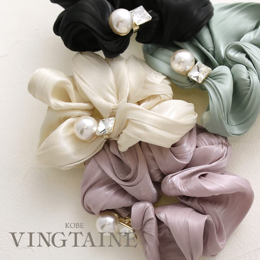 VINGTAINE Shiny Scrunchie with Pearl and a Cute Gift for Elegant and Casual Simple Design Stone, Adults, (HS-178-MI)