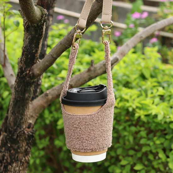 Cozy Fabric Cup Sleeve Plush Coffee Sleeve, Hand Strap Soft Insulated Holder, Autumn Winter Warmer Wrap Retro Style for And Daily Use Anti Scald Milk