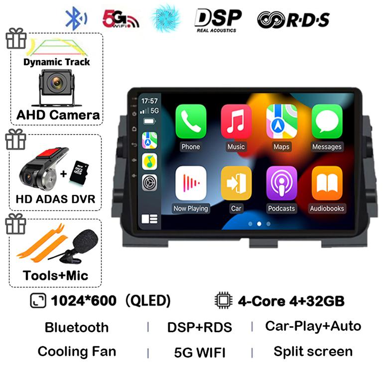 Android 14 Wireless Carplay+Auto For NISSAN MICRA KICKS 2017 2018 2019 Car Radio Multimedia DSP Video Player GPS Navi 360 Camera