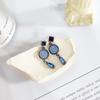 S925 Silver Needle Blue Water Drop Cat's Eye Stone Morandi Crystal Geometric Stud Earrings