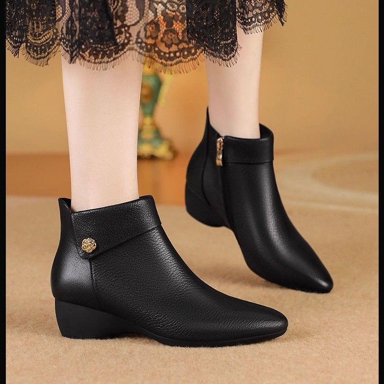 Autumn and Winter Booties, Women's Wedge Heel, Non-slip Soft Soles, Casual Fashion, Versatile Single Boots, Fleece and Warm Cotton Boots