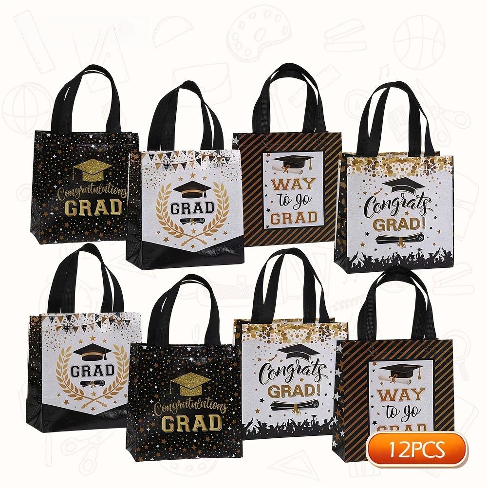 

12/24Pcs 2026 Graduation Black Golden Treat Bags Wtih Congrats GRAD Text for Graduation Party Gift Packaging Bags As Shown