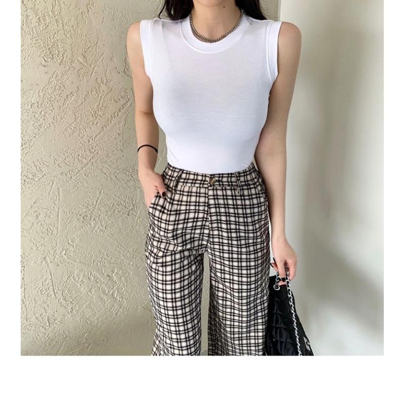 Women Basic Solid Color Round Neck Sleeveless Tank Top S