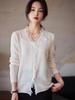 Women's 2025 Tassel Trim Wool Cardigan with French Lace Patchwork