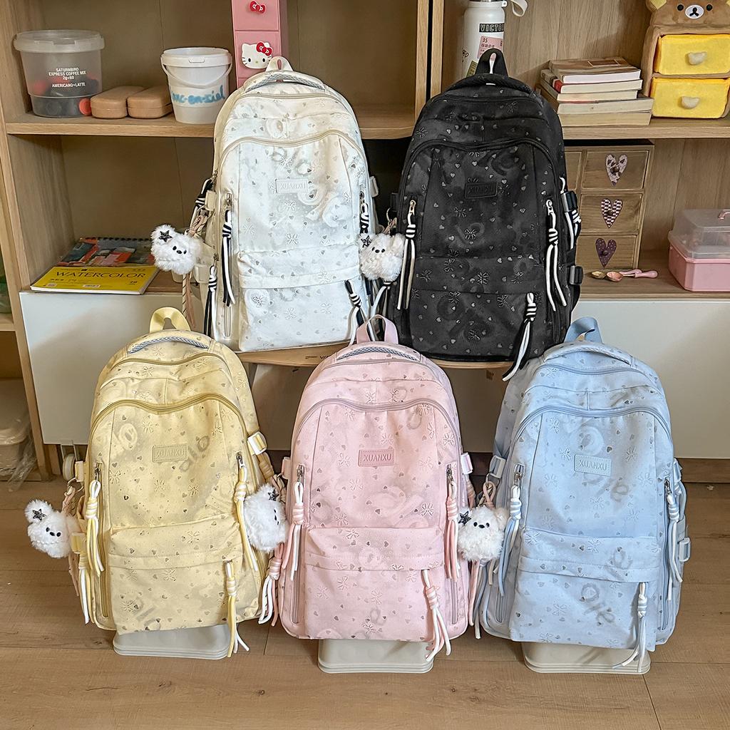 Schoolbag Bow Printed Student School Bag Women's Large Capacity Lightweight Backpack Junior High School Girls Campus Style Leisure Backpack