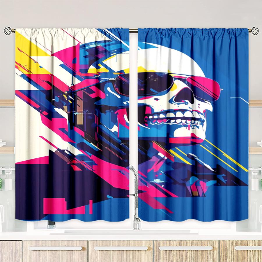 2 PcsCool skull print curtains,suitable for bedroom,living room kitchen decoration,home decoration,window decoration