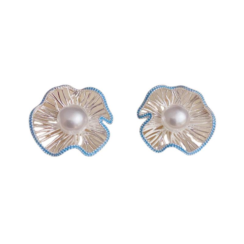 Leaf Edge Pearl Stud Earrings Elegant Delicate Jewelry For Women серебряный