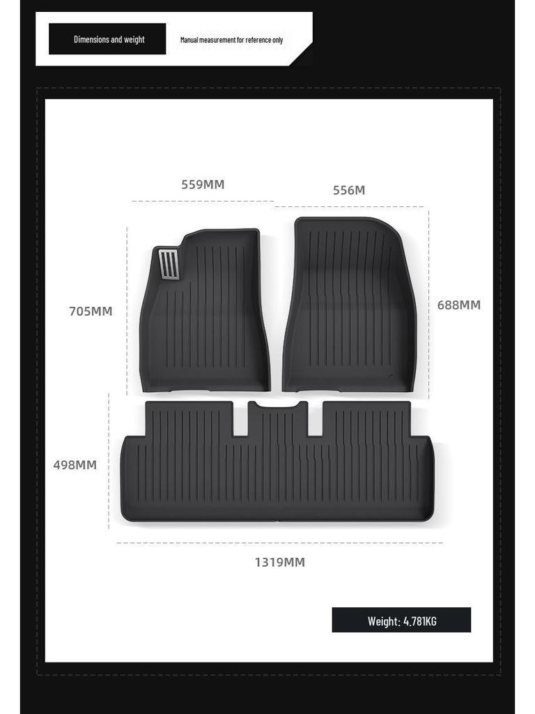 Eco-Friendly TPE Floor Mats for 2023 Tesla Model 3, Injection Molded Pedal Style