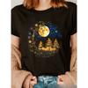 European Sizes Mystic Sun And Moon Print T-Shirt, Short Sleeve Crew Neck Casual Top for Summer & Spring, Women'S Clothing
