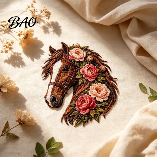 Artistic Fabric Applique Set Floral Horse Patchwork Kit, DIY Diy Kit Sewing for Adults, Handmade Wall Decor Decorative Collage