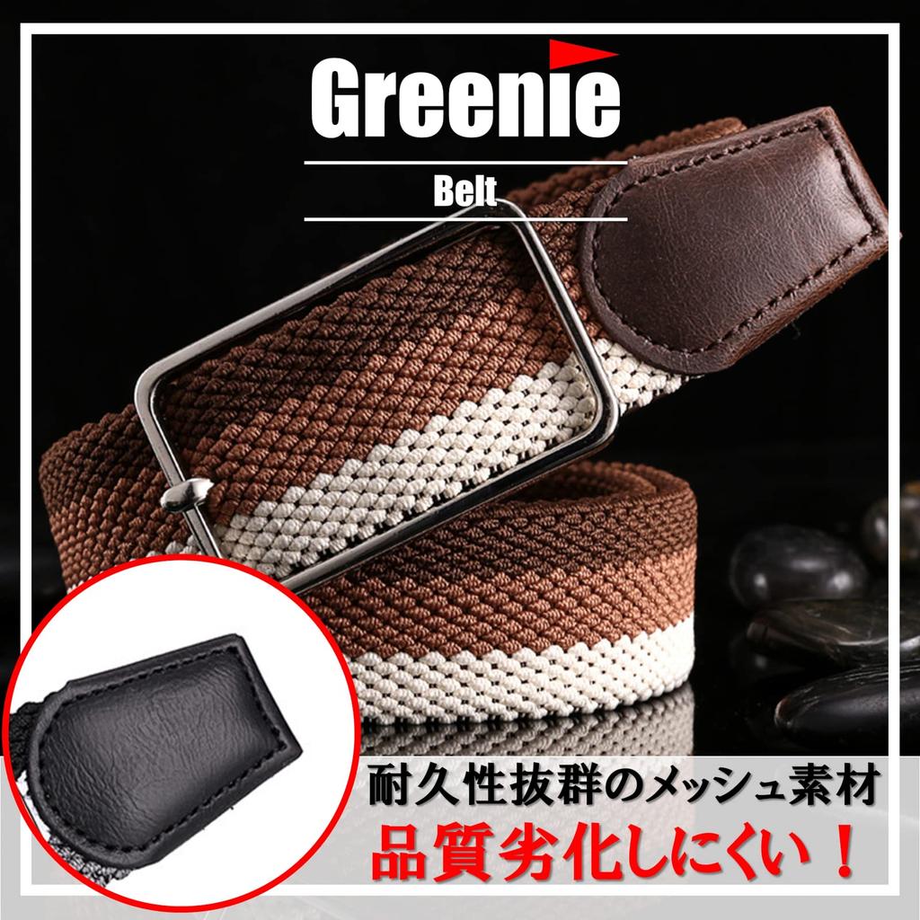 Greenie Golf Perfect for and Men's Belt, Tricolor, 105cm, Casual, Business, Outdoor, Work, Airsoft, Fishing, GR-2210-01 (Black)