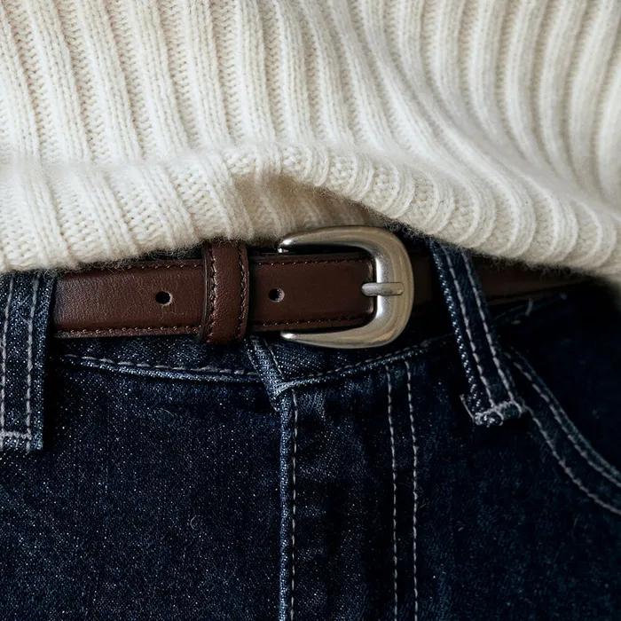 Simple Slim Leather Belt - Brown