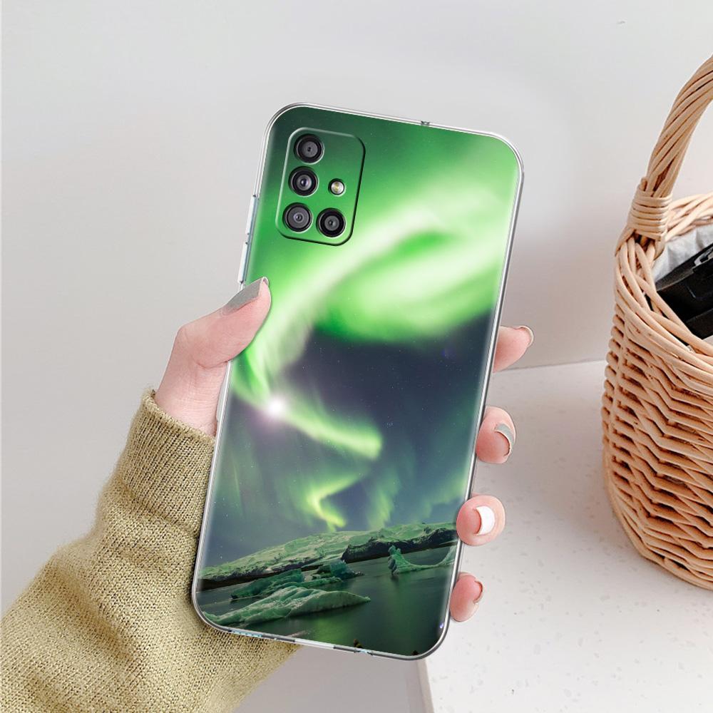 Kryt na telefon Aurora Borealis Pro Samsung Galaxy A51 A71 A21S A12 A11 A31 A41 A52 A32 5G A72 A01 A02S Měkký silikonový průhledný kryt