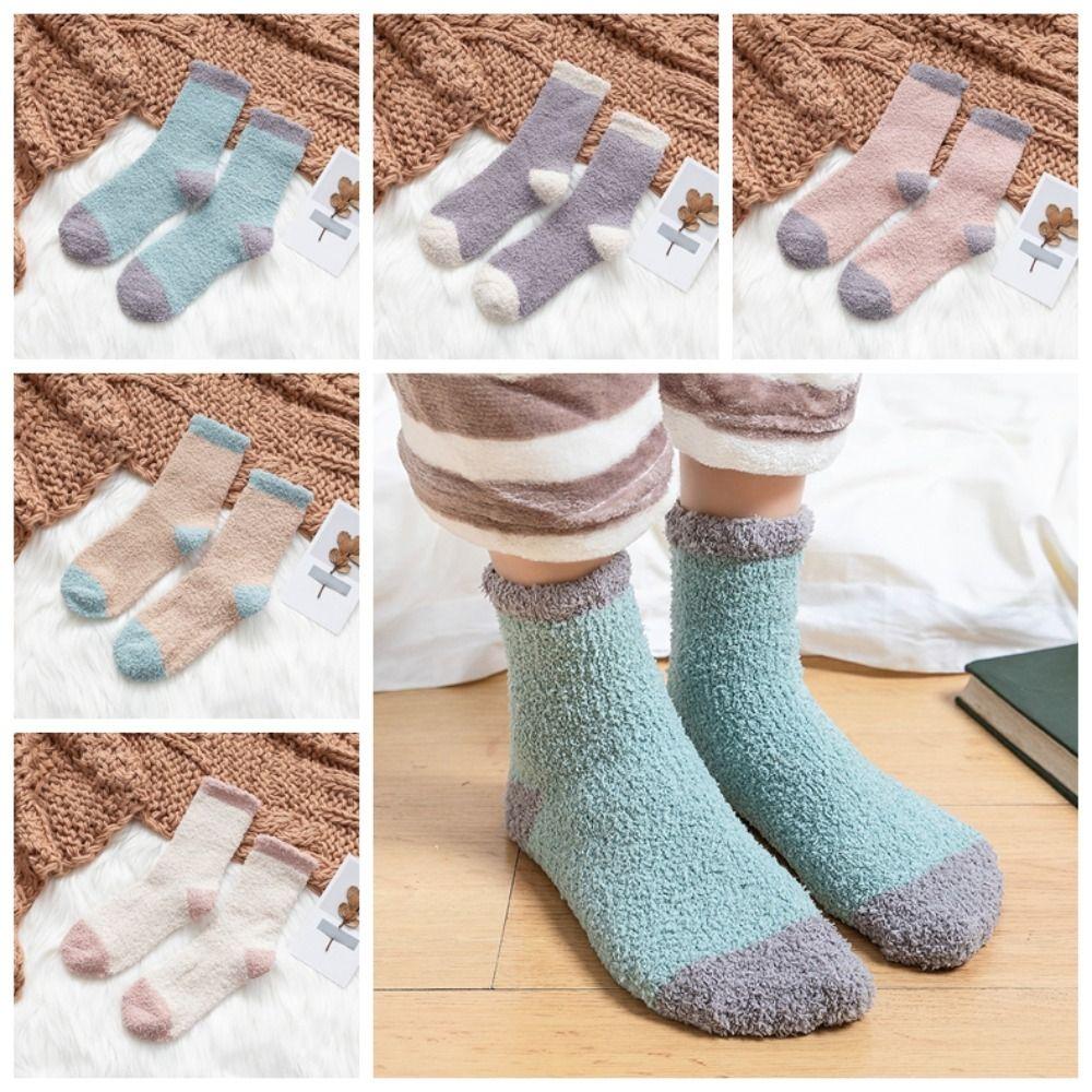 5Pairs Winter Floor Plush Socks Thickened Warm Boat Socks Women Kawaii Coral Fleece Socks  Autumn