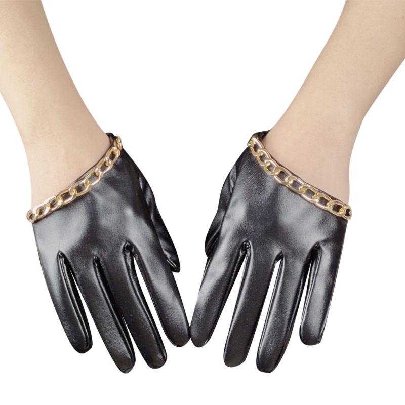 

Metal Chain Punk Style Gloves Durable PU Leather For Motorcycle Outdoor Halloween Activity Photo Props 1