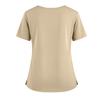 Women's Fashionable Solid Color V-neck Double Pocket Short Sleeved Shirt With Slit Hem Uniform And Worker Top