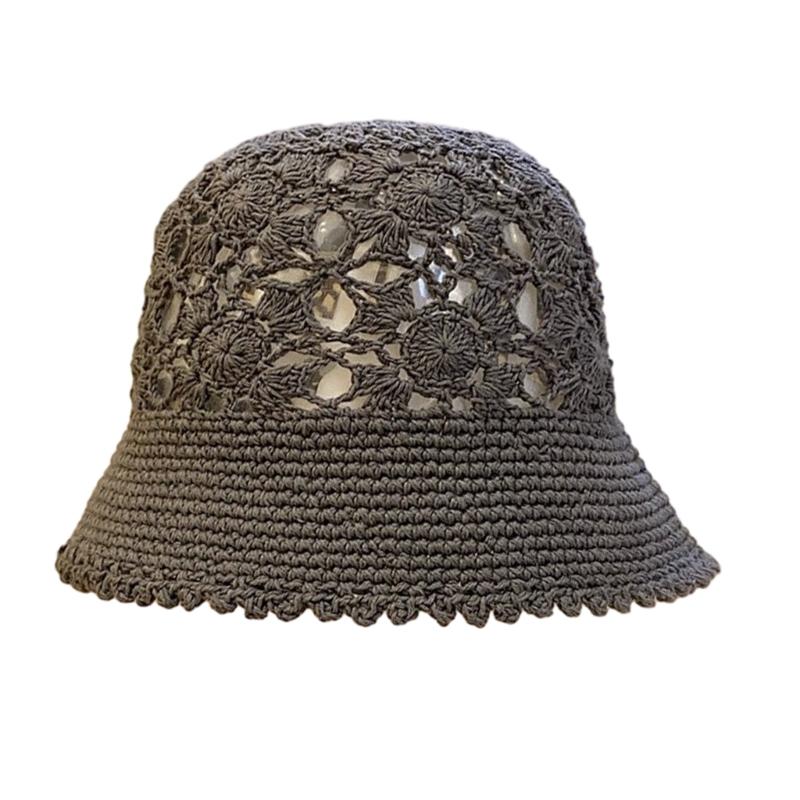 Crochet Floral Bucket Hat for Woman Teenagers Outdoor Foldable Commute Fisherman Hat Wide Brim Summer Sunproof Hat