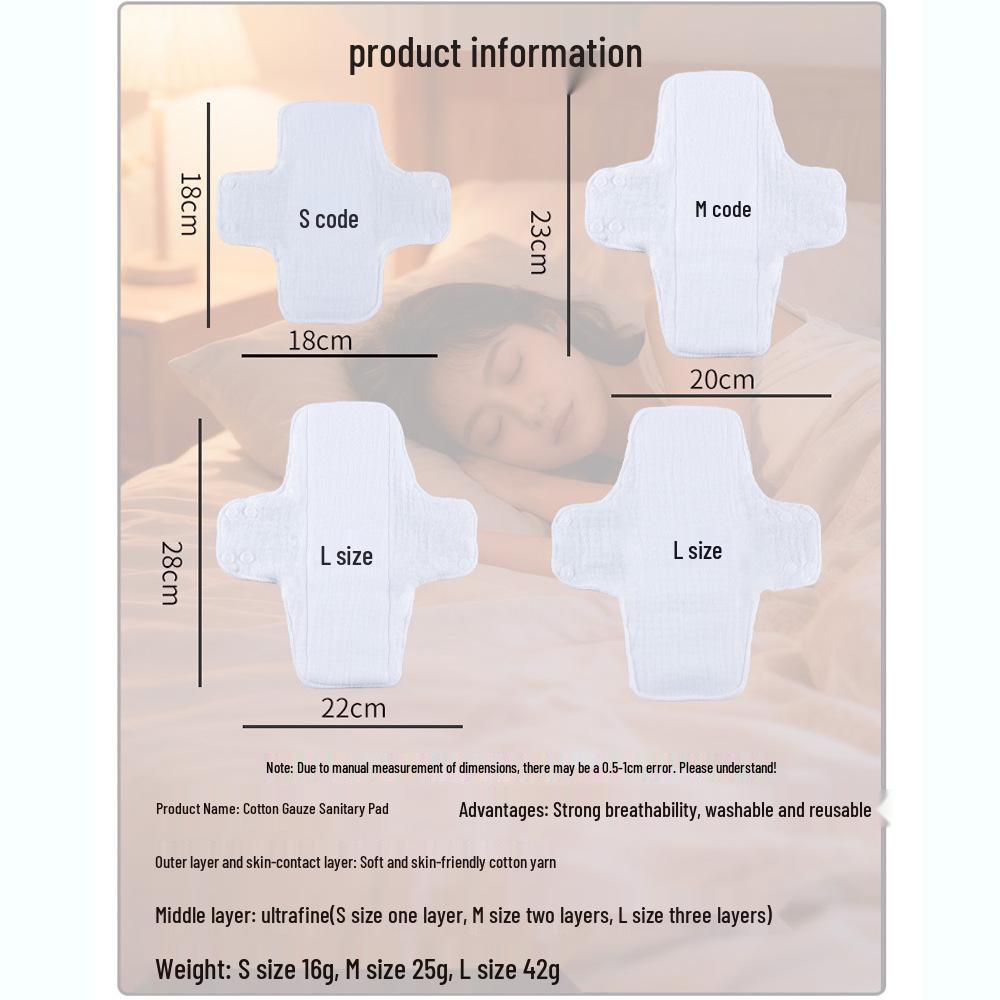 Double-Sided Double-Layer Cotton Gauze, Washable & Breathable Sanitary Napkin Pad for Bathroom