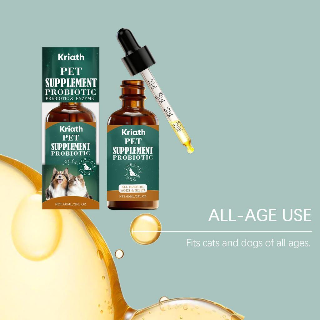 Kriath Probiotic Drops for Cats and Dogs 60ml: Gentle Care for Cat and Dog Gut Health. Pet Intestinal Health Care Drops.