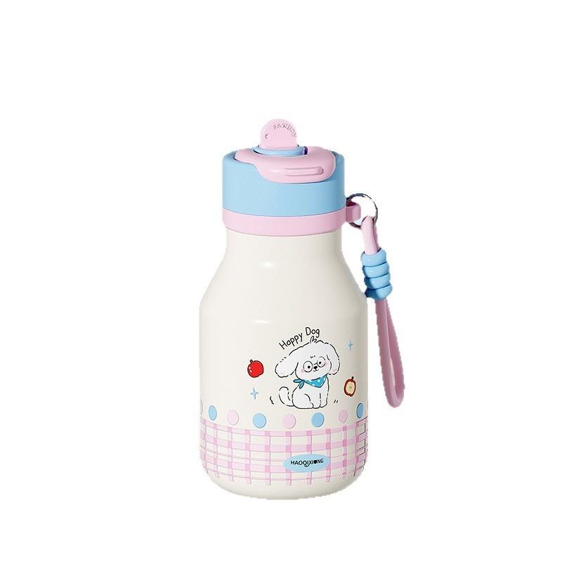 Modern Children's Cartoon Cute Stainless Steel 480ml Leak-Proof Vacuum Insulated Anti-Fall Thickened Strap Water Straw Cup