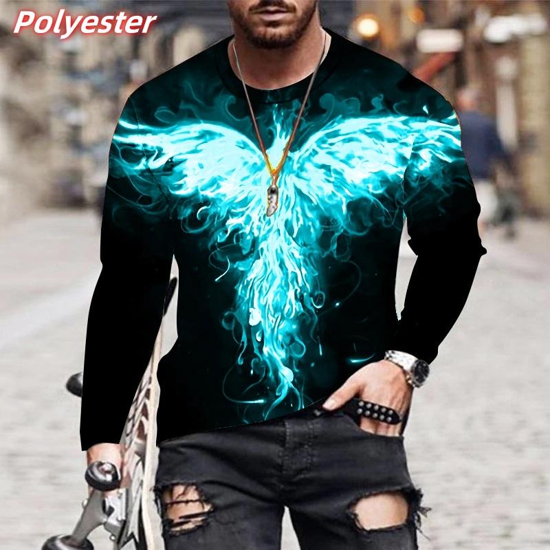 

Flame Phoenix Pattern Men s Casual Fashion Round Neck Long Sleeve T-shirt S
