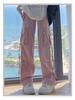 2025 Women's Petite Pink High-Waist Cargo Parachute Pants - Summer Casual Wide-Leg Drape Style