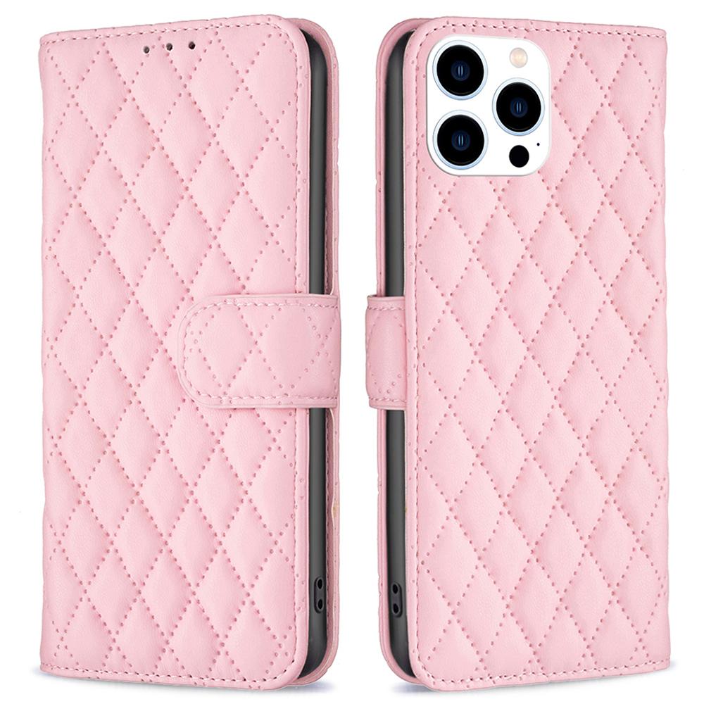 

BINFEN COLOR BF Style-14 For iPhone 16 Pro Max Case Leather Phone Cover Card Slot Cash Pocket Pink