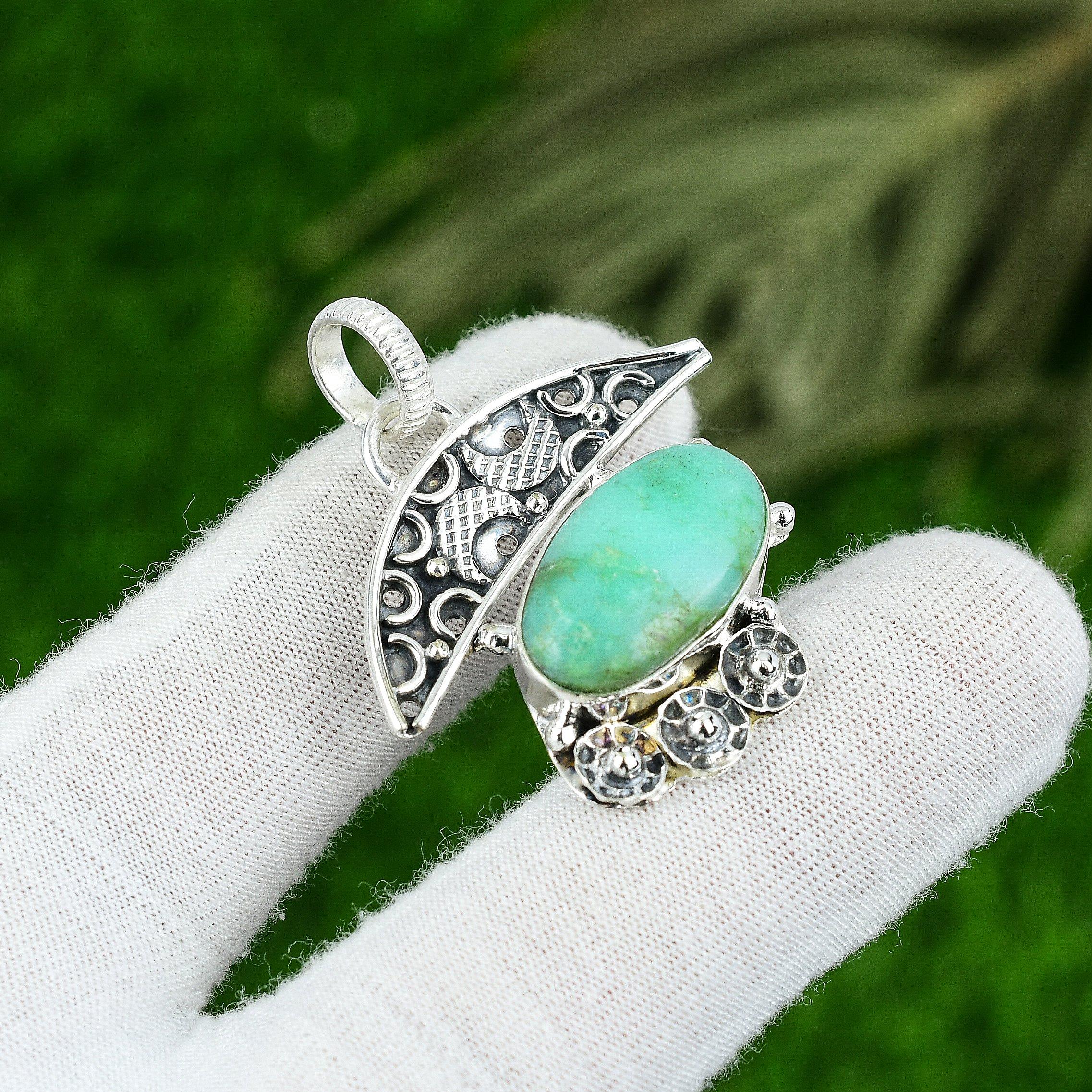 

Natural Chrysoprase Gemstone Pendant Green 925 Sterling Silver Indian Jewelry