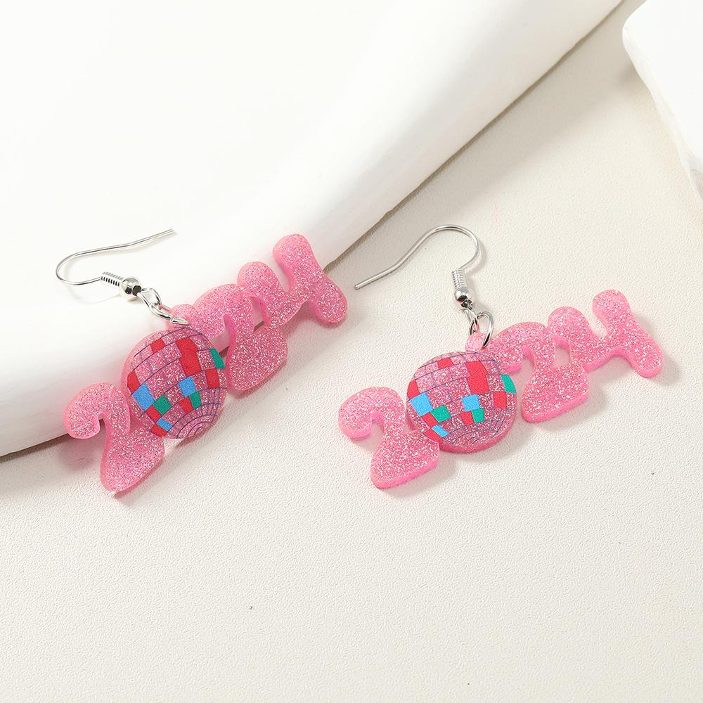 2024 European & American Fashion Personality Acrylic Stud Earrings for Women - Simple Print Design for Graduation Season