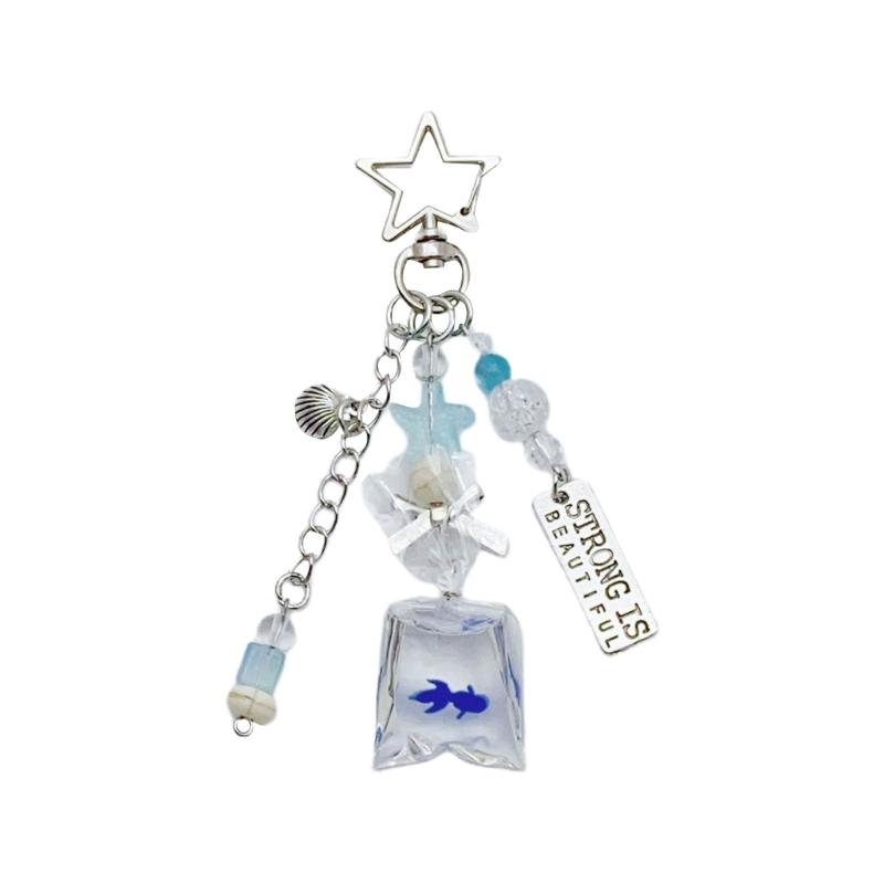 Phone Charm Blue Alloy Resin Beads Ocean Themed Cute Fish Pendant Beaded for Hanging Bags Purse Keys
