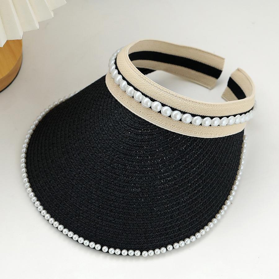 

Versatile Style Hat Straw Woven Sweet Pearl Womens Sunshade Hatscaps чорний