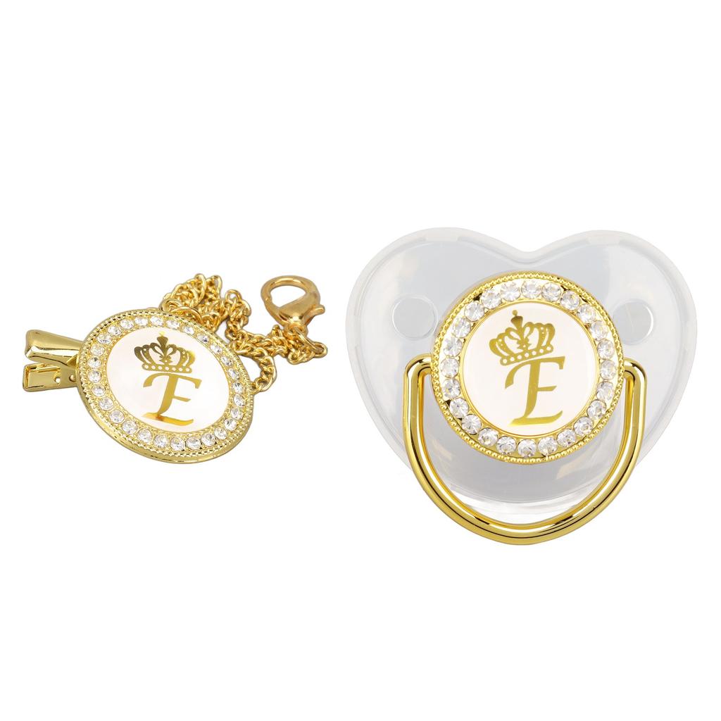 Baby Pacifier Teething Golden Rhinestone Nipple Letters Pacifier for Baby Baptism Bathing