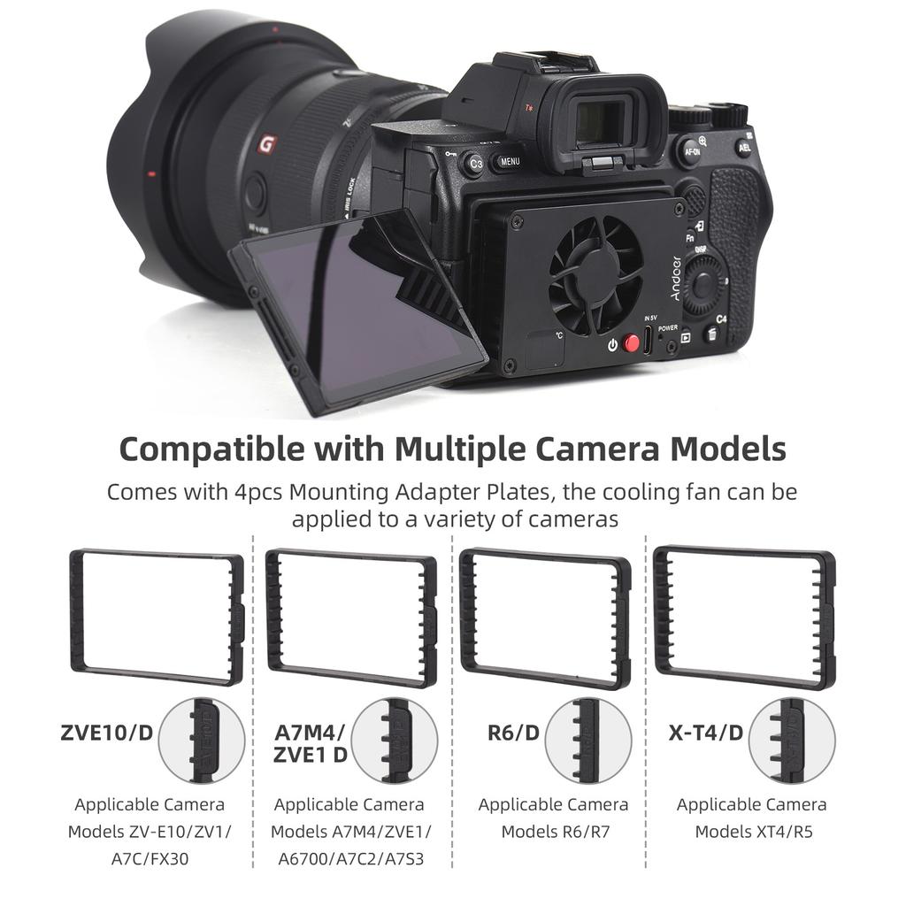 Andoer FS-04A Wentylator chłodzący kamerę Zewnętrzny układ chłodzenia z regulacją temperatury Wyświetlacz OLED 4szt