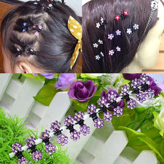 12 Pcs Bride Crystal Flower Mini Hair Claw Clamp Hair Clip Pin Hair Accessory