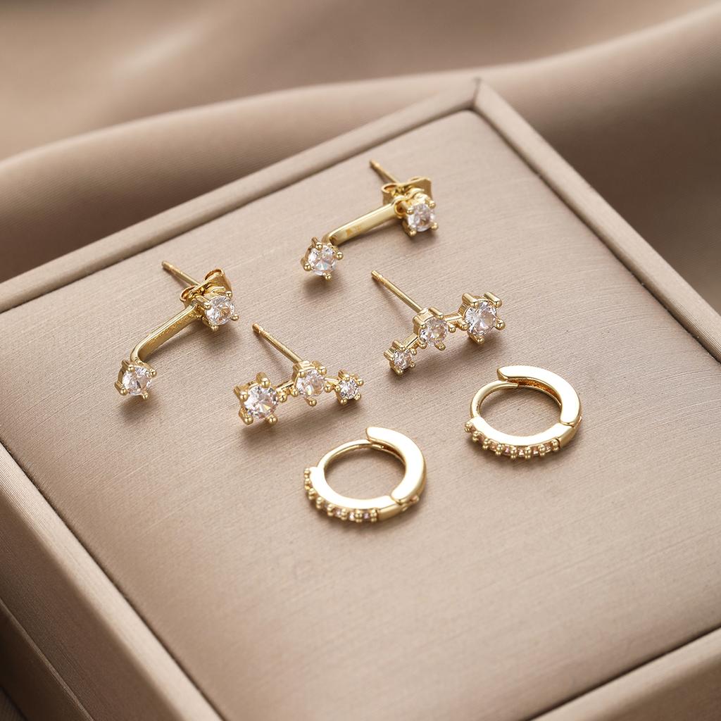 3pcs/Set Minimalist Crystal Gold Color Earrings Set Fashion Exquisite Zircon Stud Earring For Women Daily Wear Jewelry Gift 2026