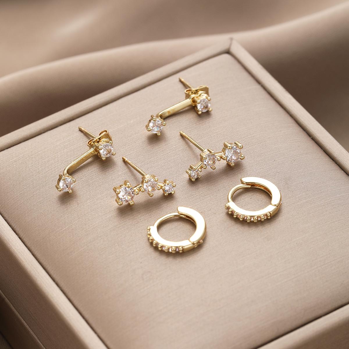 

3pcs/Set Minimalist Crystal Gold Color Earrings Set Fashion Exquisite Zircon Stud Earring For Women Daily Wear Jewelry Gift 2026