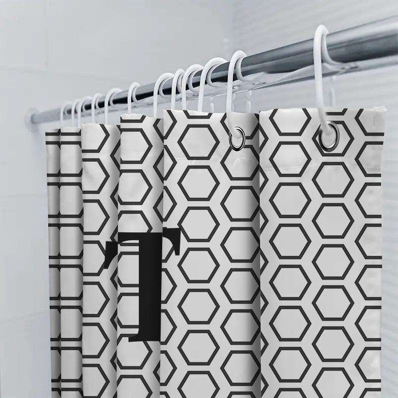 Hexagon Print Bath Shower Curtain Set For Bathroom Decor Black White Pattern With Monogram Initials T Size: 72X84Inches