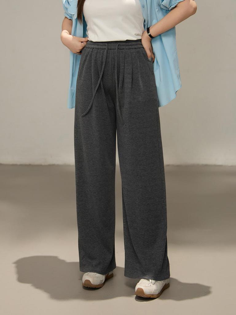 2025 Fall Slimming Knit Plus Size Wide-Leg Pants for Women - Draping Lazy Style Trousers