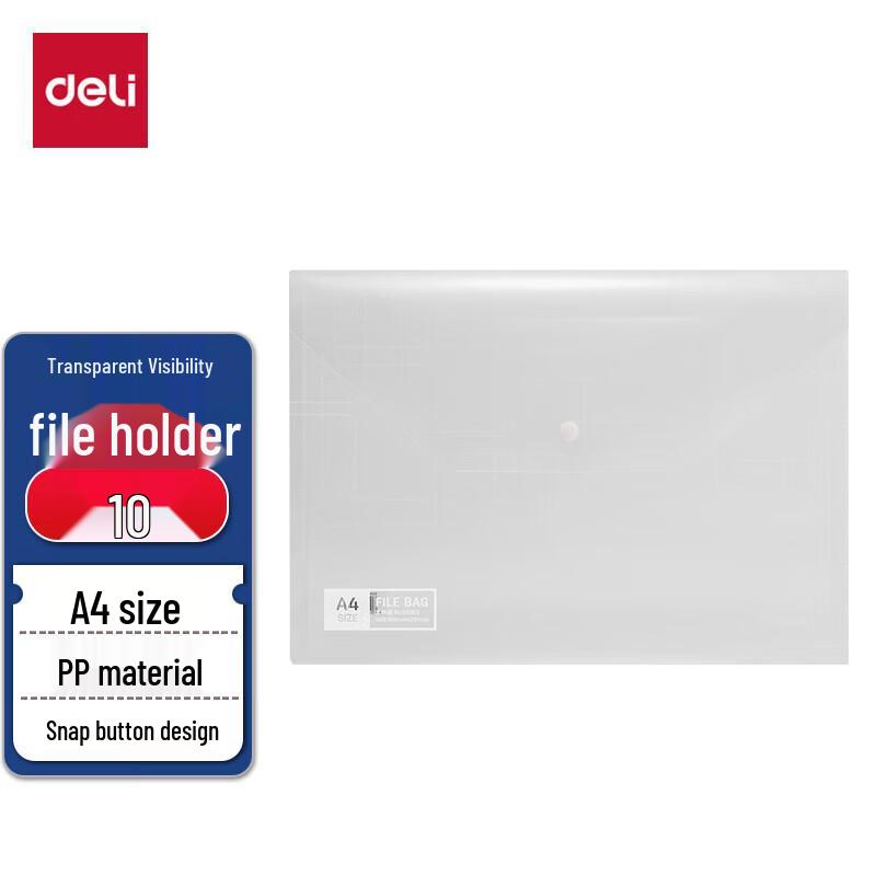 Deli A4 Transparent Snap Button File Bags (50 Pack)