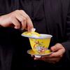Handmade Sancai Enamel Gaiwan Tea Cup Set with Lid & Saucer, White Porcelain Kung Fu Tea Bowl