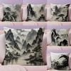 Ink Painting Chinese Style Cushion Cover Natural Linen Pillow Case DoubleSided Print Decorative Sofa Pillowcase Home Decor Gift