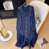 Women's Sailor Collar Long Sleeve A-Line Midi Dress Button Commute Style Retro