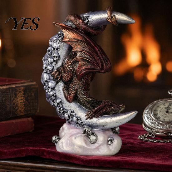 Gothic Style Sculpture Ornament Dragon Skull Moon Figurine, for Figurine Home Desktop Party Decor, Halloween Creative Statue Durable Decoration