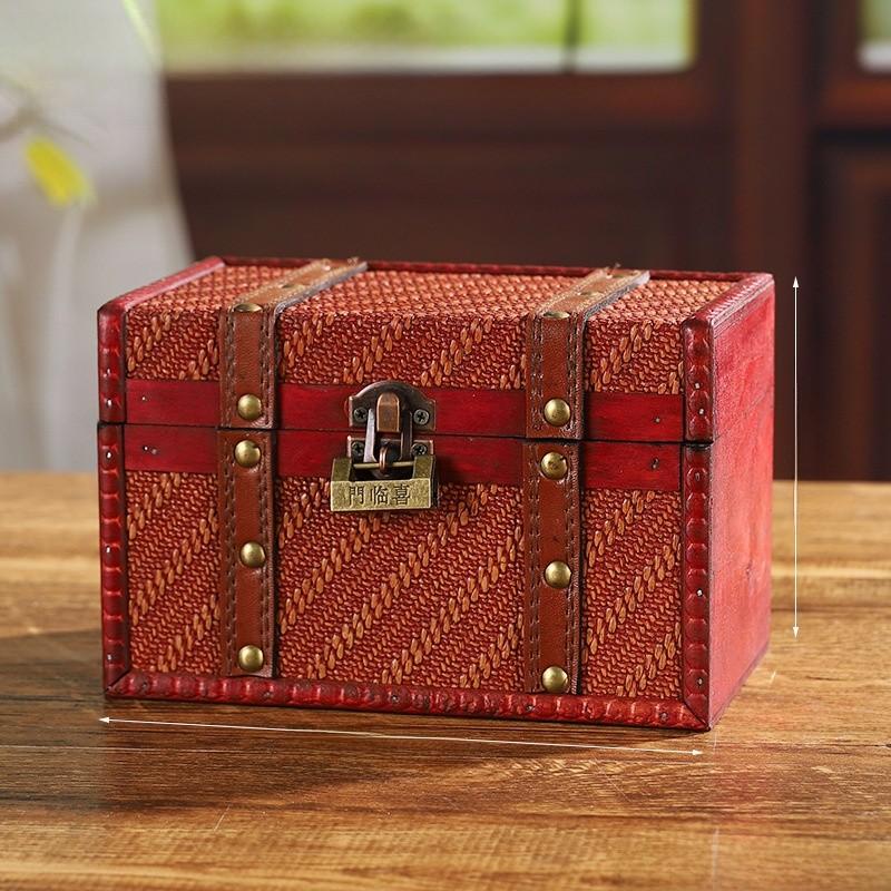 Lockable Wooden Organizer Medicine Box Password Protected Retro Woven Car Storage