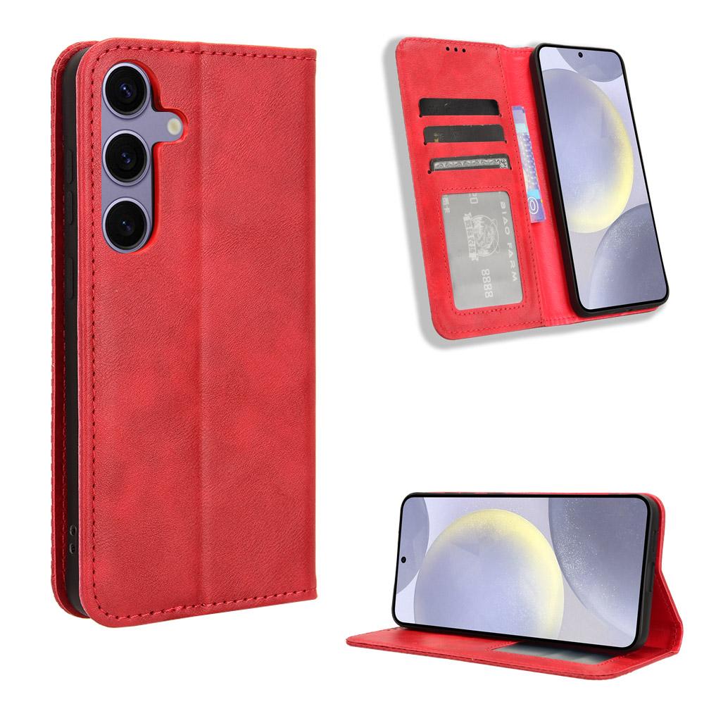 

For Samsung Galaxy S25 FE Leather Case Wallet Stand Retro Texture Phone Cover Red
