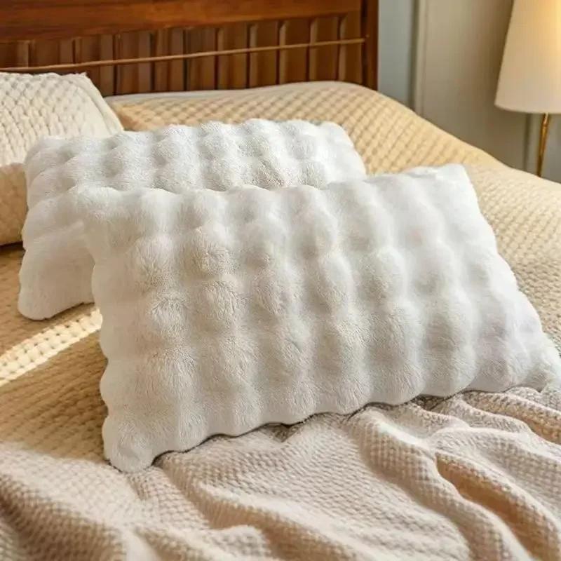 2 Pcs Plush Fur Pillow Case 48x74 Cm Soft Warm Fluffy Double Sided Pillow Cover Decorative Pillow Sham for Beds Home Decorations
