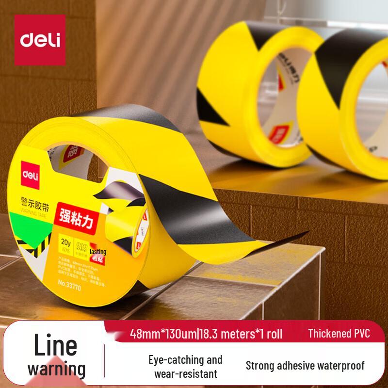 Deli Yellow Black Safety Warning Tape, 2 Rolls