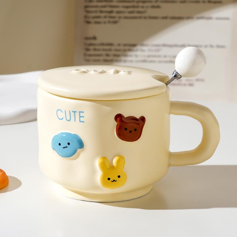 Cute Ceramic Cup With Lid High Value Home Office Couple Water Cup Gift Box Creative Souvenir